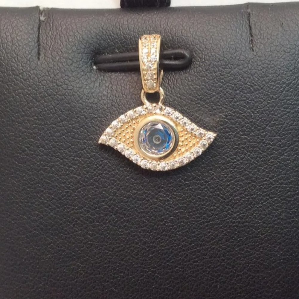 10k solid yellow  Real Gold CZ EVIL EYE  Blue Fancy pendant charm 1.70grams